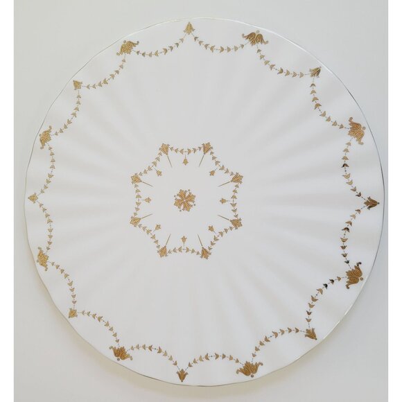 Vintage Gorham Grand Manor Gold Cake Plate Porcelain Serving Scalloped Edges - Picture 2 of 10